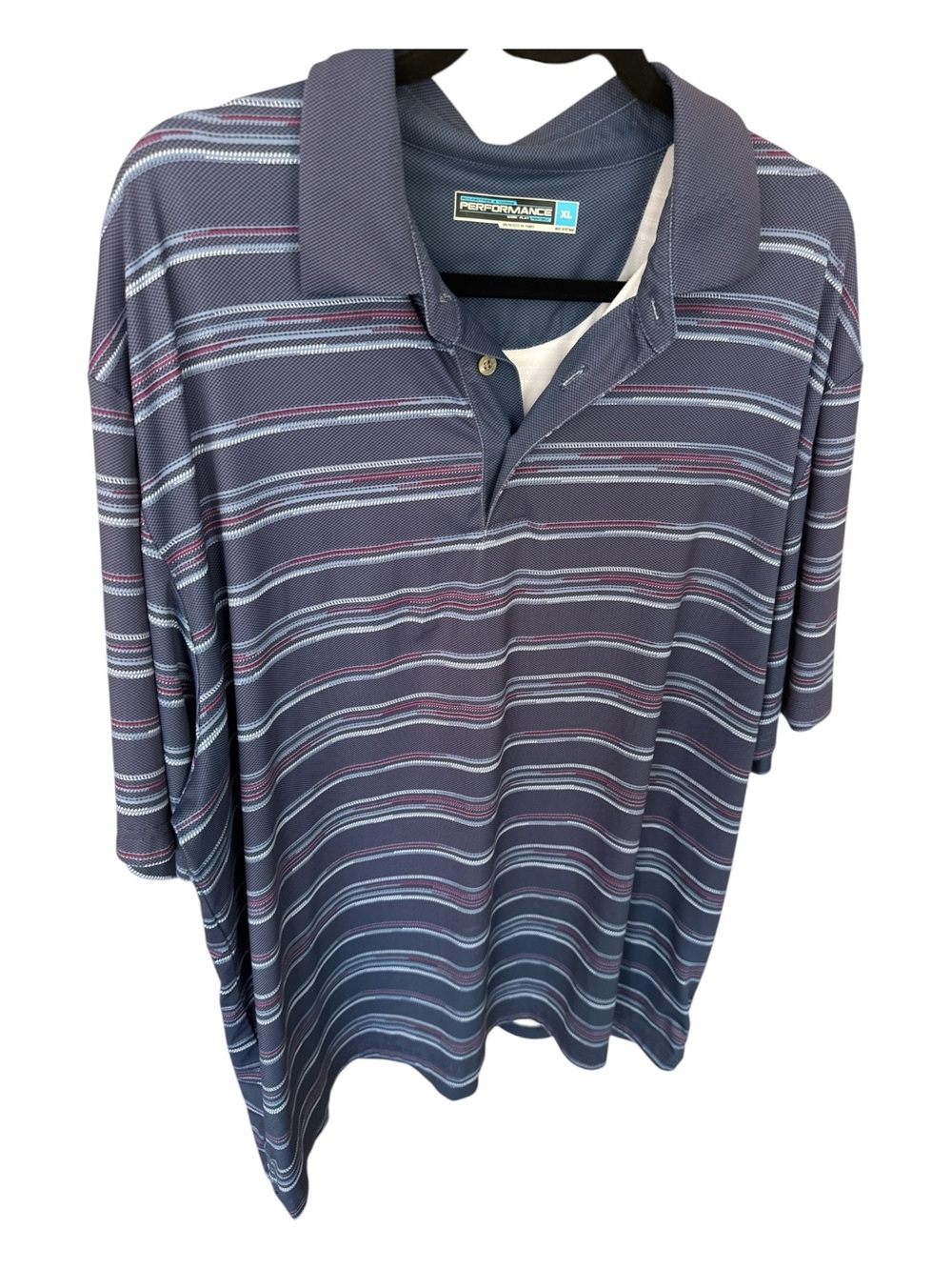 Roundtree & Yorke Navy Striped Performance Polo